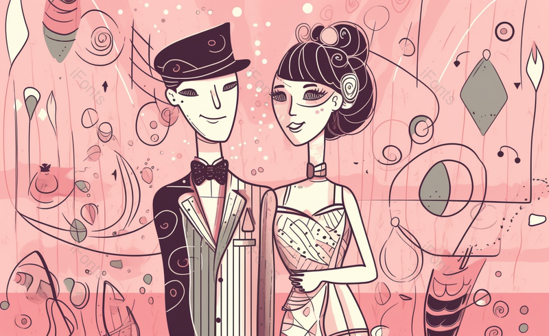 情侣盛装出席卡通手绘场景,插画/手绘图,插画/手绘图库,插画/手绘图下载,插画/手绘